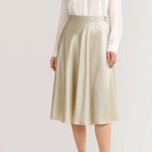 RESERVED Lilysilk Valerie Light Apricot Champagne Midi Silk Skirt